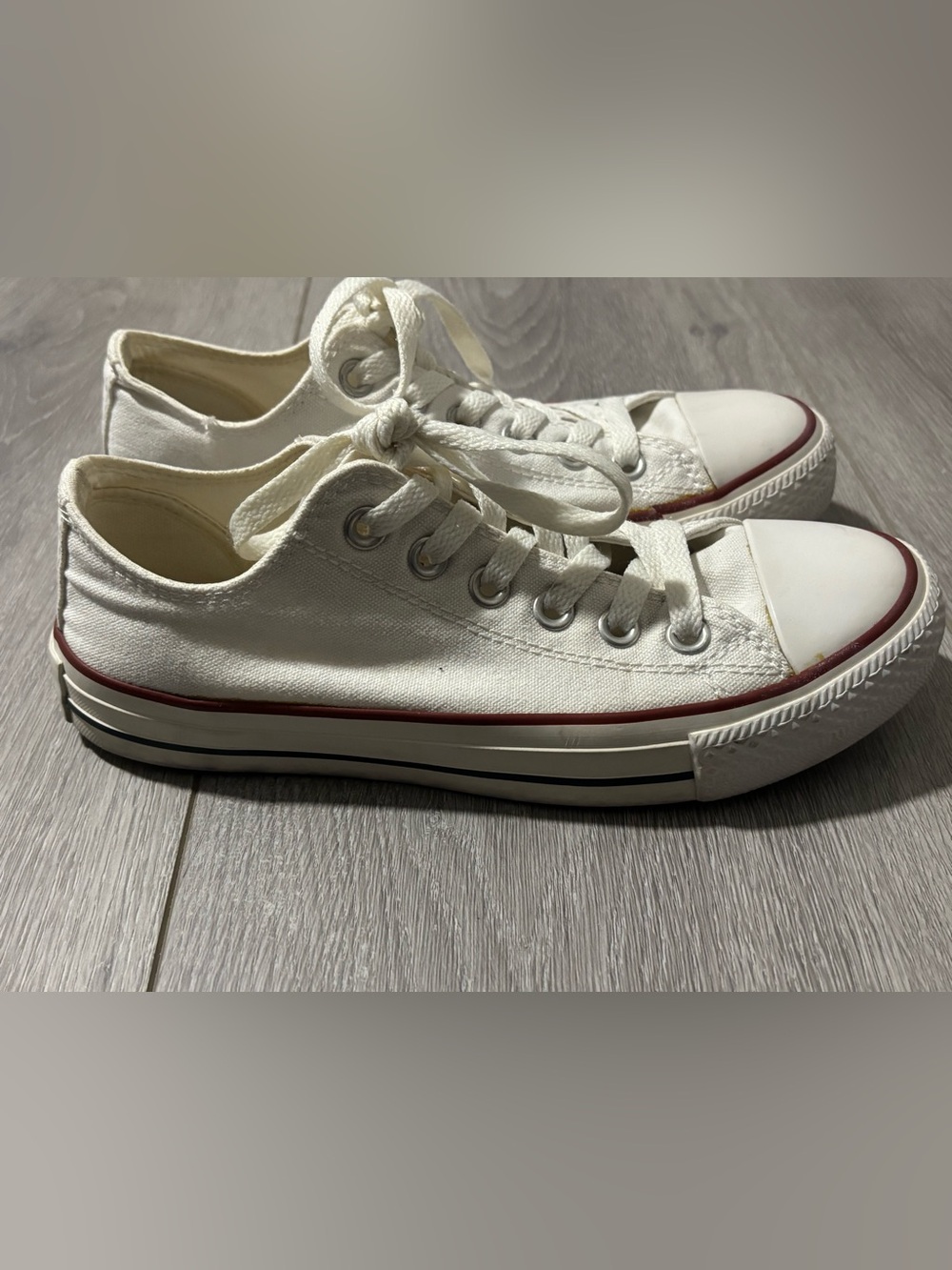 White Converse Sneakers with Red Trim Unisex